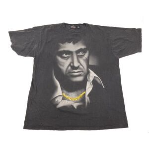 Vintage Y2K Scarface Tony Montana Portrait Hip Hop Black Tee